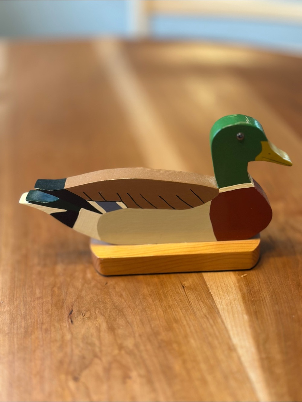 Vintage Green and Brown Wooden Mallard Duck Figurine